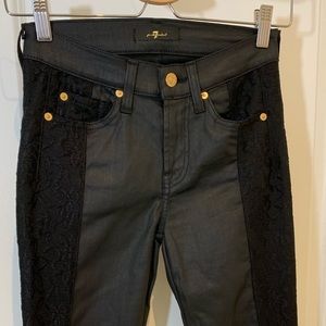 7 For All Mankind Black Faux Leather & Lace Jeans